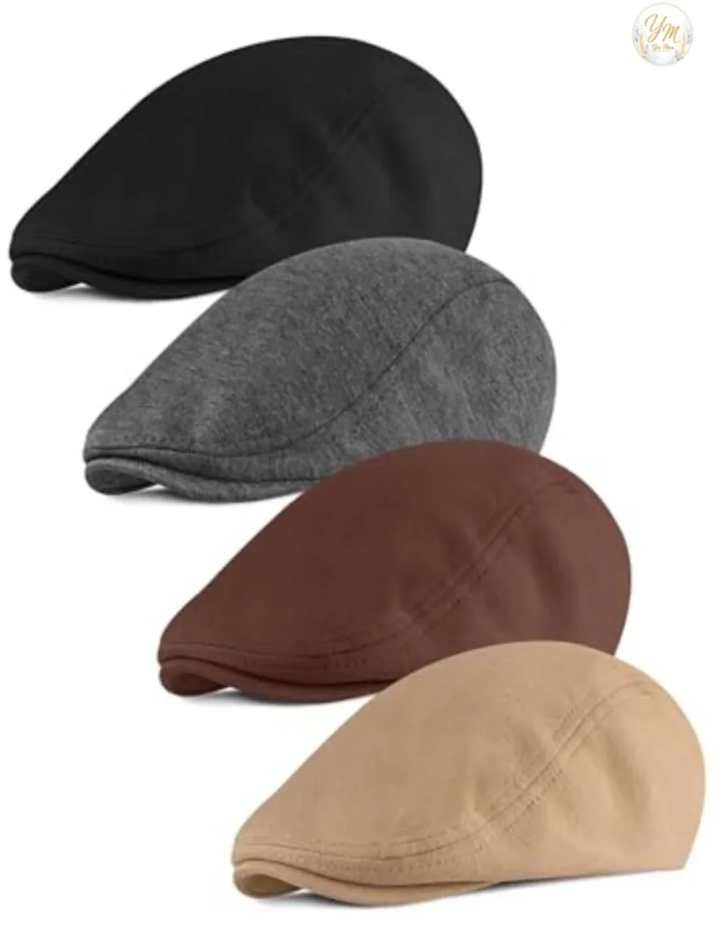 4 Pack Newsboy Cap Men Stretch Fit Cotton Cabbie Hat Breathable Outdoor